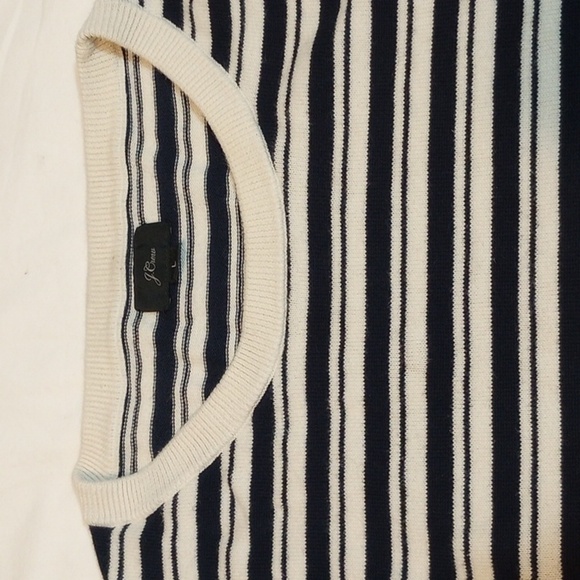 J Crew Mens T-shirt Sz L Long Sleeve Striped Blue Cream Fall Winter Basic Cotton - Picture 4 of 8